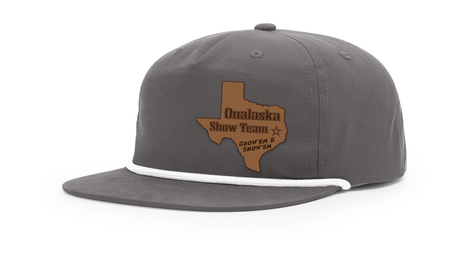 Gray snapback hat with Texas-shaped patch