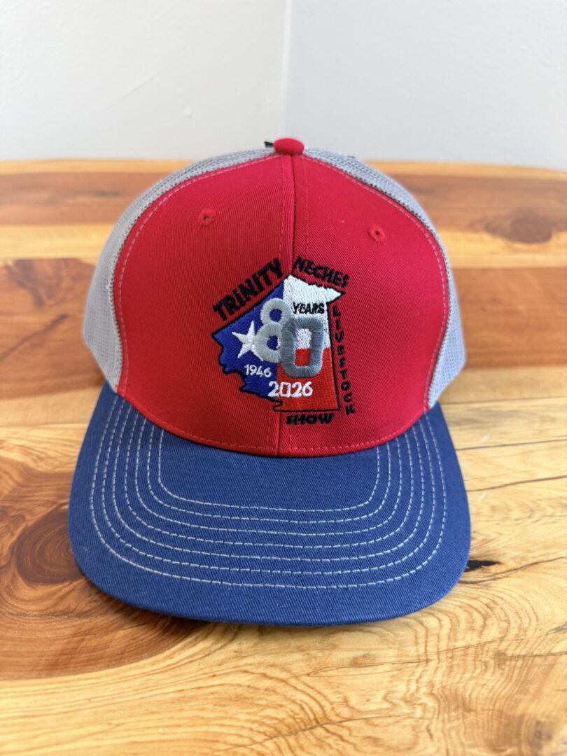 Red and blue embroidered trucker hat