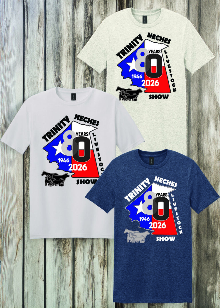 Three Trinity Neches livestock show t-shirts