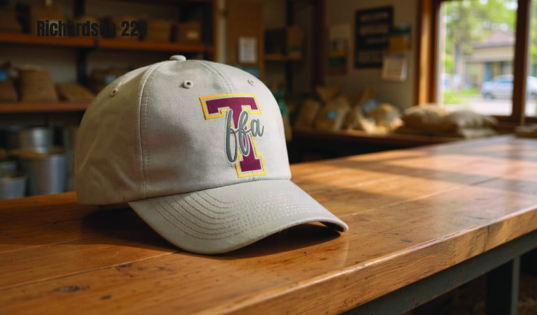 Beige baseball cap with embroidered T logo