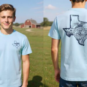 Young man wearing light blue Texas FFA shirt