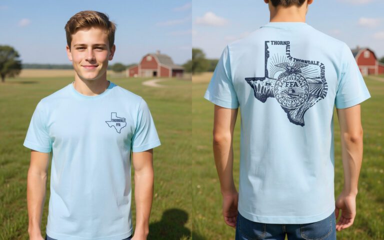 Young man wearing light blue Texas FFA shirt
