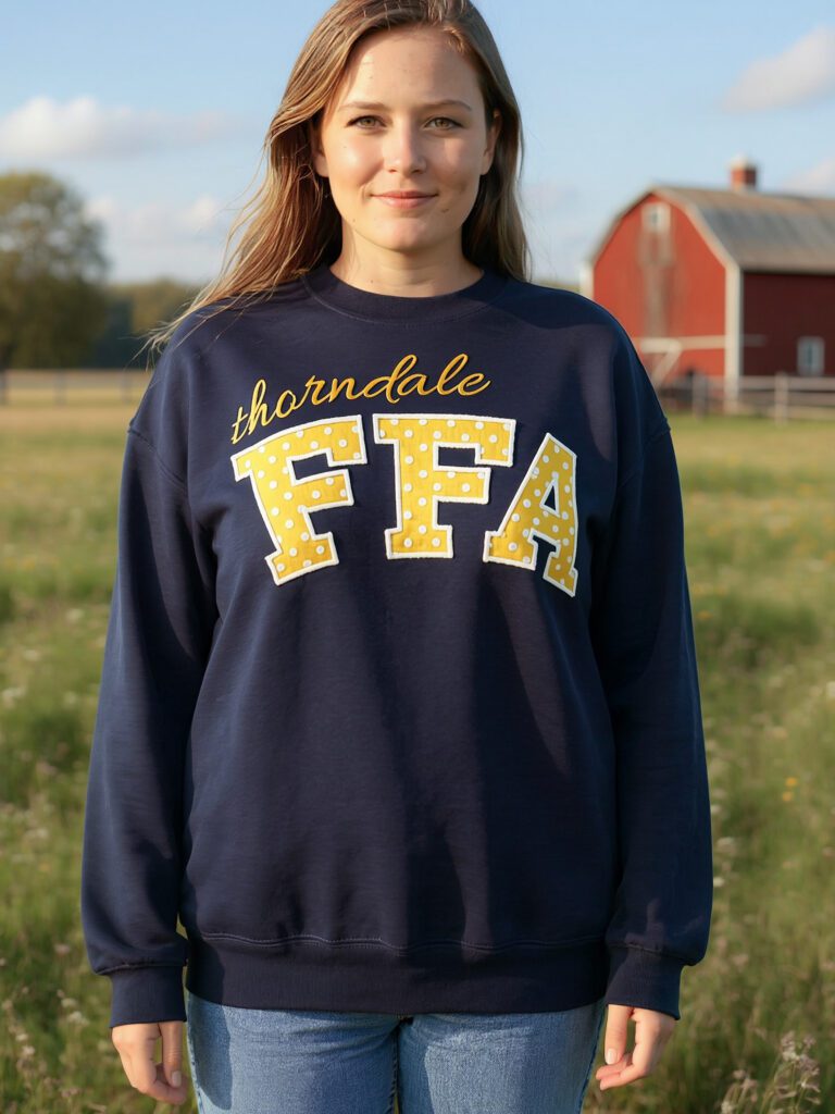 Person wearing Thorndale FFA sweatshirt in field